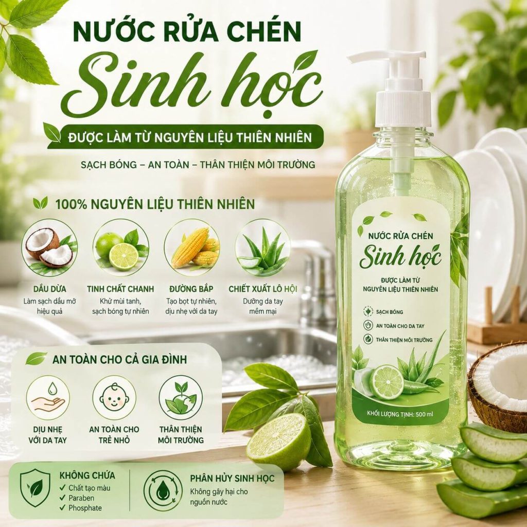 Nước rửa chén sinh học được làm từ nguyên liệu thiên nhiên