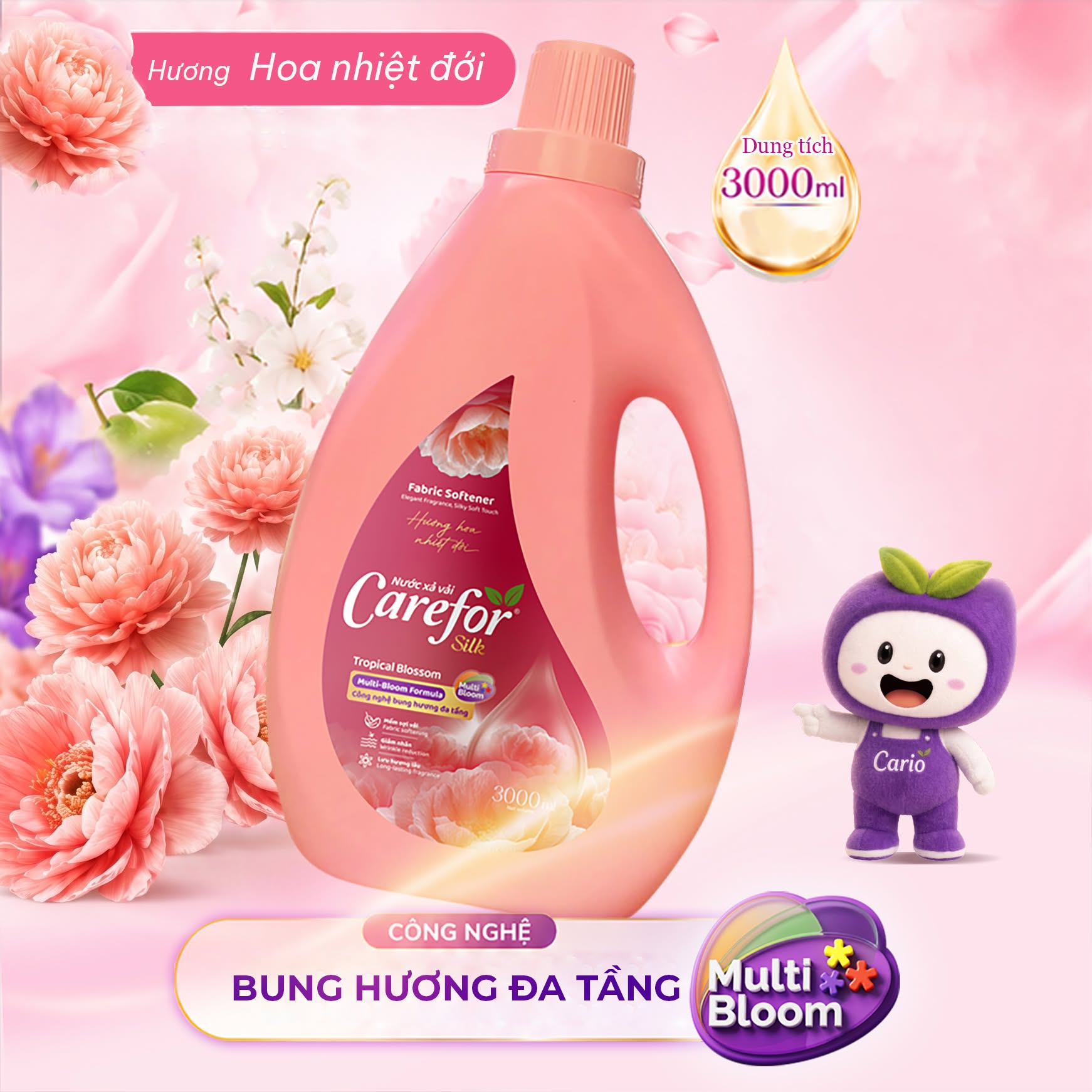 Nước xả vải Carefor Silk hương Hoa nhiệt đới 3000ml