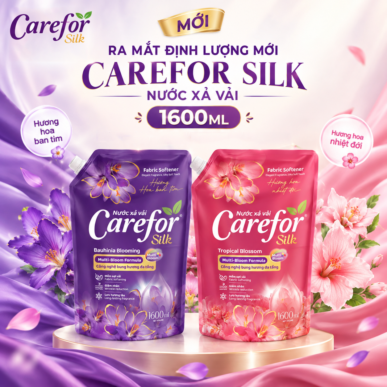 THT Việt Nam Holdings ra mắt túi mới 1600ml cho Nước xả vải đậm đặc Carefor Silk